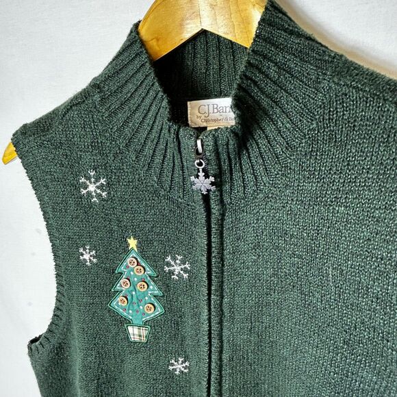 VTG C.J. Banks Women's Dark Green Embellished Christmas Full Zip Sweater Vest 1X - Picture 4 of 14